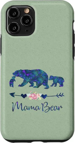 Vista 27 de Teal Blue Purple Floral Mama Bear and Two Cubs Light Green Case for iPhone 16