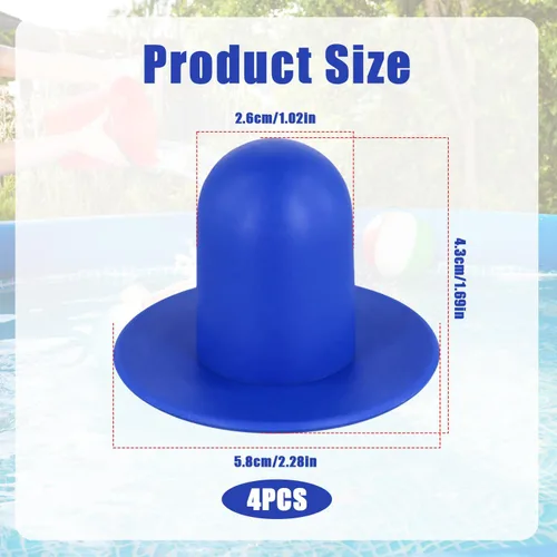 Vista 2 de Tinoaly 4 tapones de piscina para piscina sobre el suelo, tapón de orificio de filtro de bomba de goma, tapones de pared para piscinas, repuesto Azul