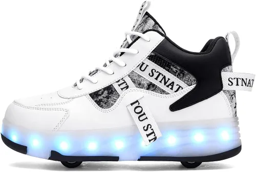 Vista 3 de HHSTS Zapatos de patinaje para niños mejorados con 16 luces LED, modelo de 4 ruedas iluminadas, para niños y niñas, tenis de moda para niños