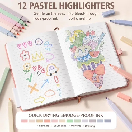 Vista 8 de 58 piezas de útiles escolares estéticos, lindo conjunto de cuadernos espiralados A5 con reglas universitarias, papelería para regreso a clases, kit