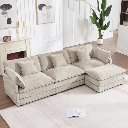Vista 16 de GNIXUU Sofá modular de 76 pulgadas, sofá biplaza beige de 2 plazas, cómodos asientos de felpilla de 25 pulgadas de profundidad con 2 almohadas