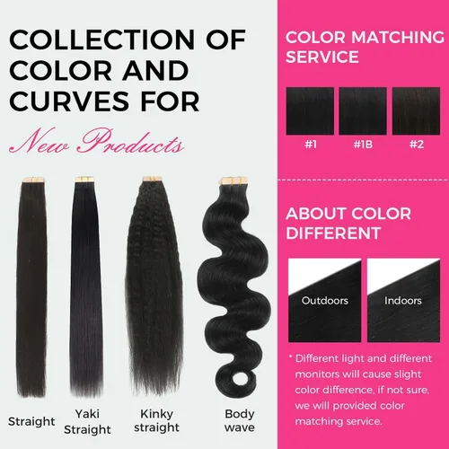 Vista 6 de Extensiones de cabello Lashey de 14 pulgadas; extensiones de cabello humano real lacio color negro azabache con trama adhesiva para mujeres, 20