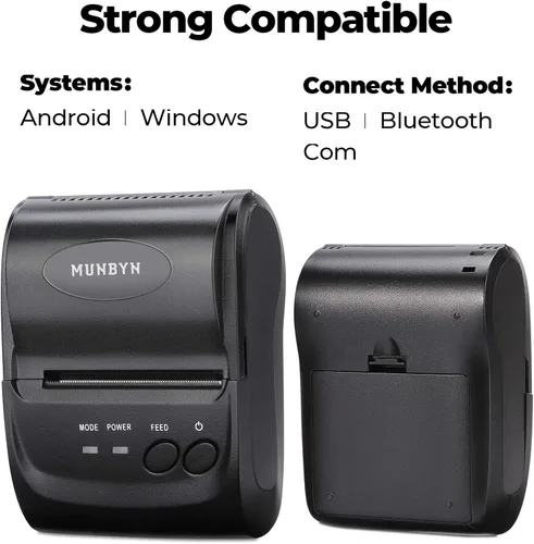 Vista 3 de MUNBYN Impresora térmica Bluetooth inalámbrica Android con funda de transporte, mini impresora portátil de recibos de facturas de 2 pulgadas