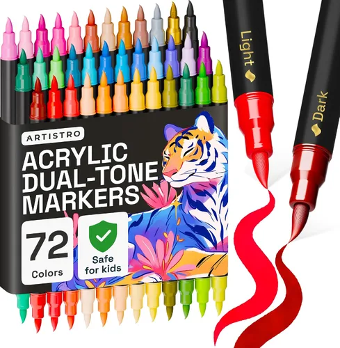 Vista 9 de ARTISTRO Marcadores de pintura - Bolígrafos acrílicos para rocas, vidrio, tela, bricolaje - Suministros de arte - 24 marcadores de punta de pincel