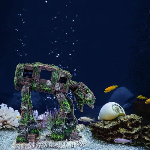 Vista 3 de Ornamento de acuario, perro robot de resina, decoración de pecera, cueva para esconderse de peces Betta, accesorios de acuario para peces Betta
