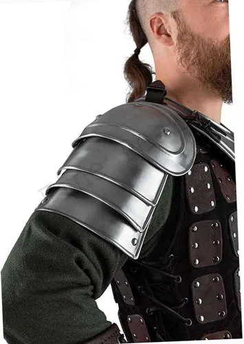 Vista 2 de Juego de hombreras medievales de hierro Gorget con brazo y hombro, armadura de caballero, armadura medieval, traje de cruzado, armadura de cuero
