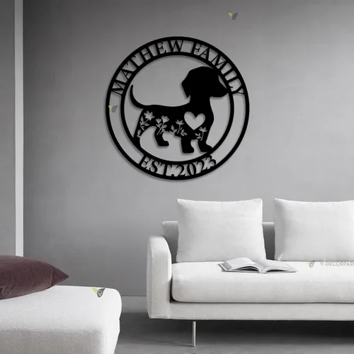 Vista 4 de Letrero de metal con monograma personalizado, letrero de metal para perro Weiner, Regalo de apellido de la familia, letrero de nombre de familia