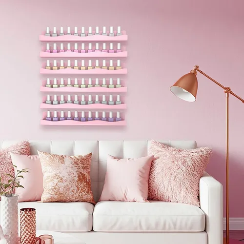Vista 8 de Paquete de 6 estantes de esmalte de uñas, estantes acrílicos Rosa