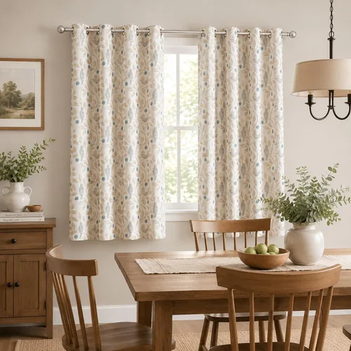Vista 2 de VOGOL Cortina de ventana estilo campestre, cortinas estampadas con patrón de pájaros y hojas para dormitorio, paneles decorativos con ojales