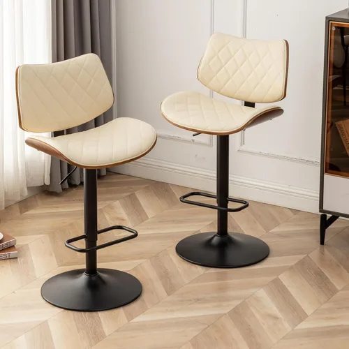 Vista 7 de LUNLING Taburetes de bar giratorios con respaldo y reposapiés, taburetes de mostrador modernos ajustables de mediados de siglo, sillas de bar Beige