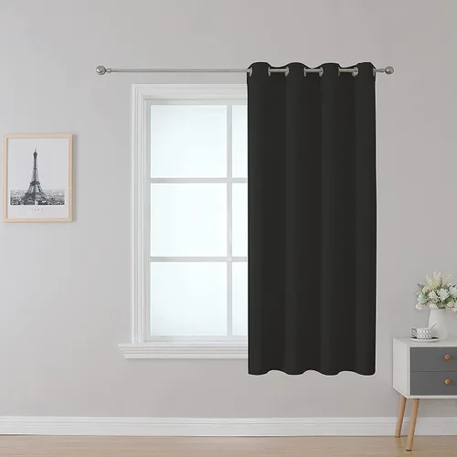 Vista 12 de Cortina opaca ignífuga, ojales en la parte superior, certificación NFPA 701, resistente al fuego para aula/dormitorio, 1 panel, negro, 42 x 63
