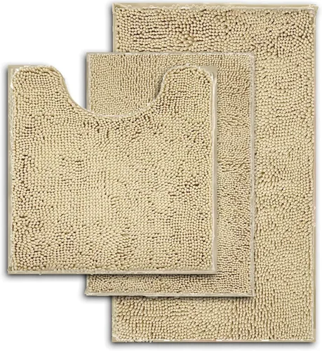 Vista 25 de Juego de 3 alfombras de baño antideslizantes de 3 piezas, alfombra de baño ultra suave, alfombra de baño absorbente y peluda, juego perfecto