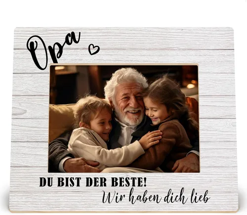 Vista 8 de MAQIKA Opa Du Bist Der Beste - Marcos de fotos de madera para abuelo alemán, regalo de Navidad para abuelo de parte de nietos, marco de fotos