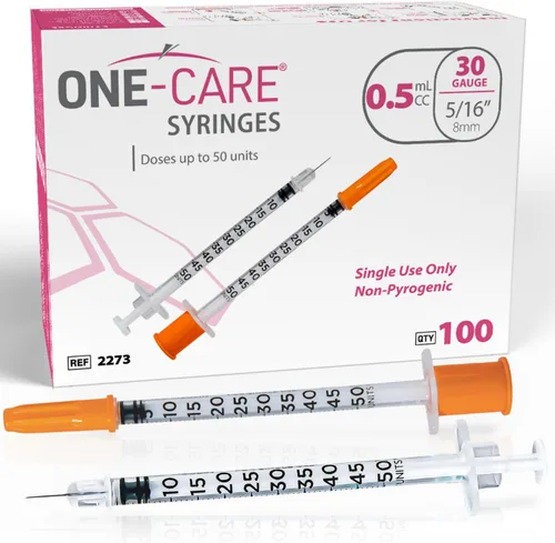Vista 12 de Jeringa ONE-CARE de 0.0 fl oz/cc, 30G x 5/16" (8mm), tapa naranja, 100 piezas/caja Fine Tip, Home & Lab Use, Clear Barrel, Bold Scale, Smooth