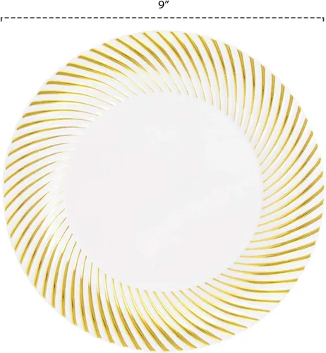 Vista 2 de Party Essentials 40 platos desechables de plástico duro de 9 pulgadas, platos desechables de porcelana con borde de remolino de ensalada