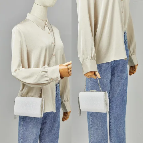 Vista 7 de Elegante bolso de noche para mujer, con cadena con flecos, bolso cruzado para fiesta, boda