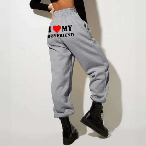 Vista 2 de I Love My Boyfriend - Pantalones deportivos para mujer, pantalones de entrenamiento casuales de San Valentín, pantalones de entrenamiento con puños