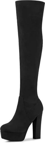 Vista 8 de Perphy Botas altas de tacón grueso sobre la rodilla para mujer Beige