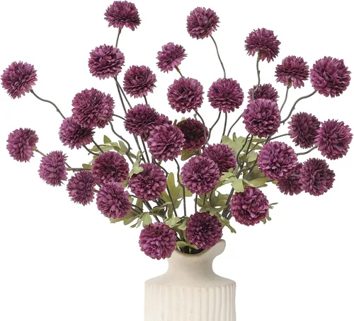 Vista 12 de DuHouse 6 piezas de flores artificiales de seda falsa pompón crisantemo, pequeña mini bola de crisantemo de seda con tallos para bodas DIY arreglos