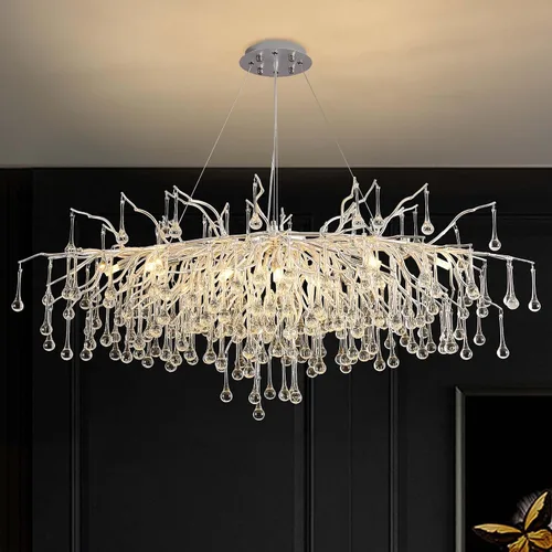 Vista 10 de Lámpara de araña moderna de cristal en forma de gota de lluvia, lámpara lineal negra rectangular de 40' de la serie Art Deco con forma de rama
