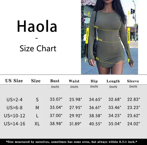 Vista 3 de Haola Vestido corto ajustado de manga larga sexy para mujer, dobladillo irregular