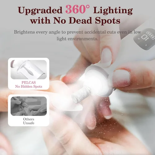Vista 8 de PELCAS - Lima eléctrica de uñas, taladro de uñas inalámbrico de 10 velocidades con luz LED Blanco