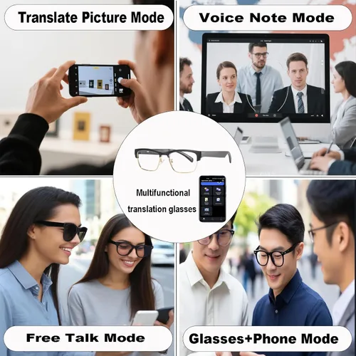 Vista 6 de Lentes inteligentes AI con traducción en tiempo real para 164 idiomas, lentes de traducción Bluetooth 5.4 para hombres y mujeres, bloqueo de luz