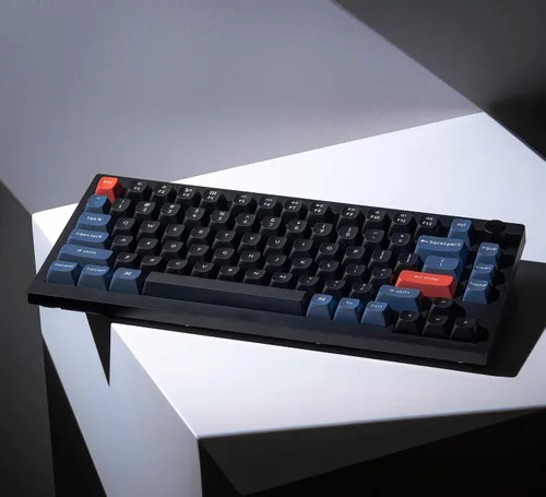 Vista 2 de Keychron V1 75% Layout - Teclado mecánico con cable QMKVIA personalizado, con perilla retroiluminación RGB compacta macro programable, teclas K Pro
