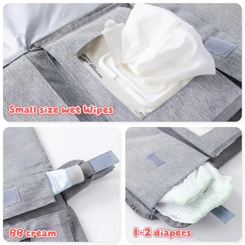 Vista 6 de Cambiador de pañales portátil, almohadillas de cambio de pañales de viaje lavables y plegables, tapete cambiador de bebé grande con bolsillo
