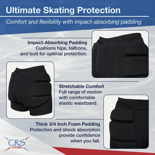 Vista 2 de CRS Cross Padded Figure Skating Shorts. Crash Pad Pants for Roller, Inline, Ice Skating, Snowboarding, and Skiing. Fall Impact Protection for Butt