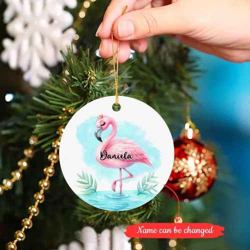 Vista 2 de Adorno de flamenco para la primera Navidad 2025, regalos personalizados de flamenco para los amantes del flamenco, adorno de flamenco de primera