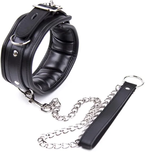 Vista 3 de ERUN Gargantilla de cuero con cadena de tracción larga, correa ajustable, collares de cuello para cosplay, punk bar, collar de escenario, suave