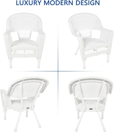 Vista 7 de Jeco Silla de mimbre con cojín rojo, juego de 2, blanco/W00206- Blanco/Rojo Ladrillo