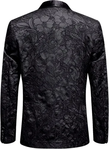 Vista 2 de Hi-Tie Chaqueta de traje para hombre, chaqueta de un botón, chal, solapa de manga larga, abrigo de vestir de diseñador para baile de graduación