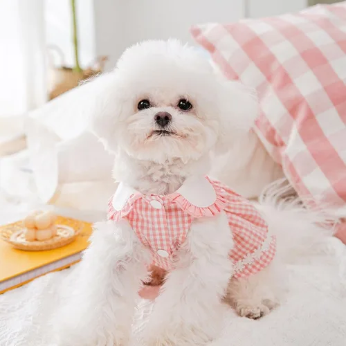 Vista 2 de Vestido de princesa para perro, vestido de princesa con solapa, bordado de cereza, suave, transpirable, vestido de verano para perros pequeños