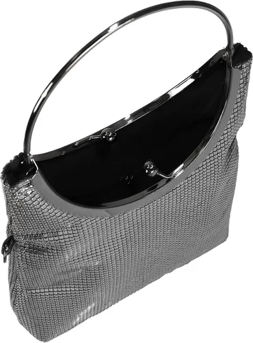 Vista 6 de Venoline - Bolsos de mano para mujer con asa superior de malla, circular, para noche, brillante, bolso cruzado para fiesta, graduación, boda