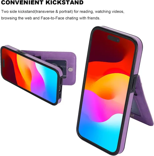 Vista 65 de KIHUWEY - Funda tipo cartera compatible con iPhone 15 con soporte para tarjetas de crédito, cierre magnético, soporte de cuero premium, cubierta