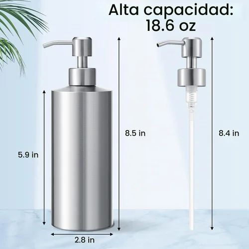 Vista 2 de Dispensador de jabón grande de acero inoxidable de 18.6 oz / 550 ml para cocina (2 unidades)