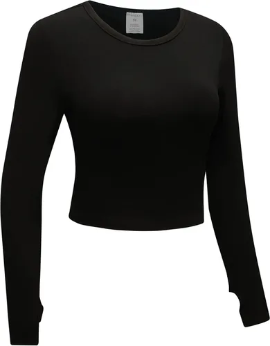 Vista 3 de OThread & Co. Camiseta corta de manga larga para mujer, cómoda con agujero para el pulgar, capa elástica básica