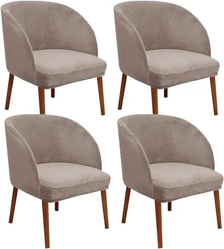Vista 12 de Juego de 2 fundas de terciopelo elástico para sillas de comedor, con respaldo curvo moderno, protector de silla para sala de estar, dormitorio, Beige