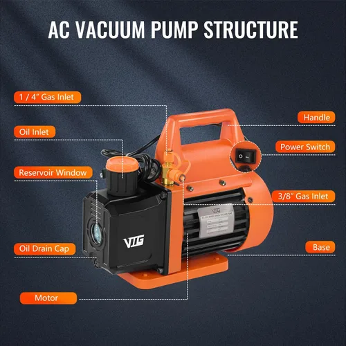 Vista 3 de VTG VOGTEN Bomba de Vacío AC de 4.5 CFM y Juego de Manómetros, para Mini Split, HVAC, Sistemas Automotrices, Kit de Manómetro Múltiple Compatible