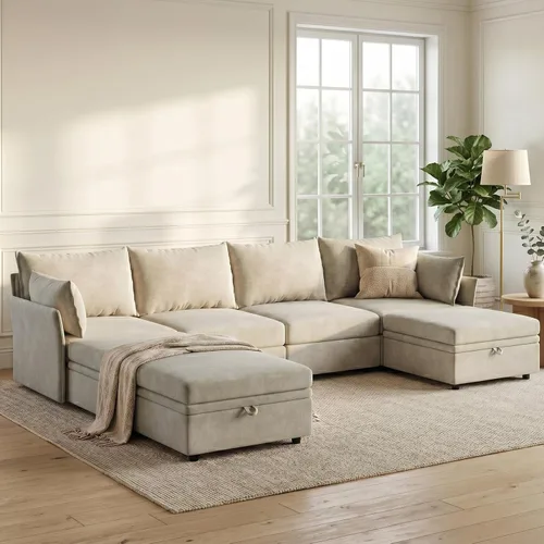 Vista 49 de Sofá seccional modular de gran tamaño de 103.5 pulgadas, sofá convertible en forma de L con otomana móvil, sofás esquineros grandes de 6 asientos
