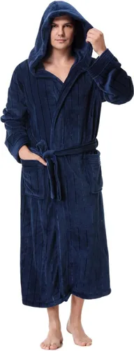 Vista 23 de KEMUSI Bata suave tipo herringbone con capucha para hombre, bata de spa de longitud completa, cómoda y cálida de noche Negro