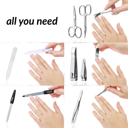 Vista 4 de marQus Juegos de manicura para mujeres y hombres de Solingen Alemania con lima de uñas de vidrio - Kit de aseo de calidad incl. cortaúñas y lima