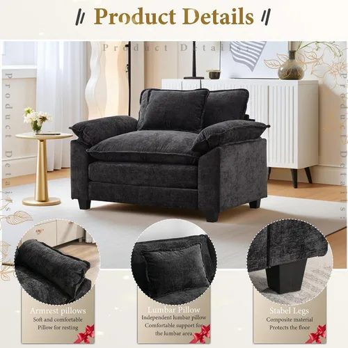 Vista 4 de URRED - Sofá seccional modular tipo nube, cómodo sofá cama de chenilla moderna con asientos profundos y otomán/almohadas para sala de estar
