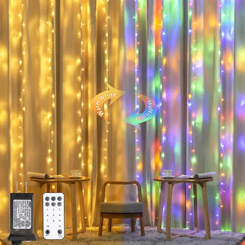 Vista 30 de JMEXSUSS 200 luces LED de cortina rojas, blancas y azules, 6.5 pies x 6.5 pies, 4 de julio, luces USB enchufables, 8 modos patrióticos de cortina