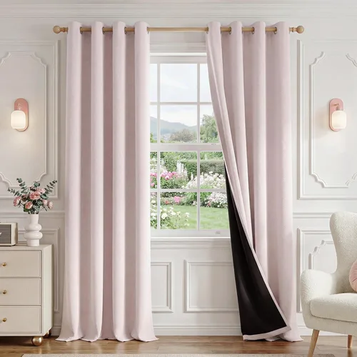 Vista 12 de FMFUNCTEX - Cortinas 100% opacas color beige de 40 x 63 pulgadas para dormitorio, 2 paneles Black out Drapes, Thermal Insulated Noise Reducing