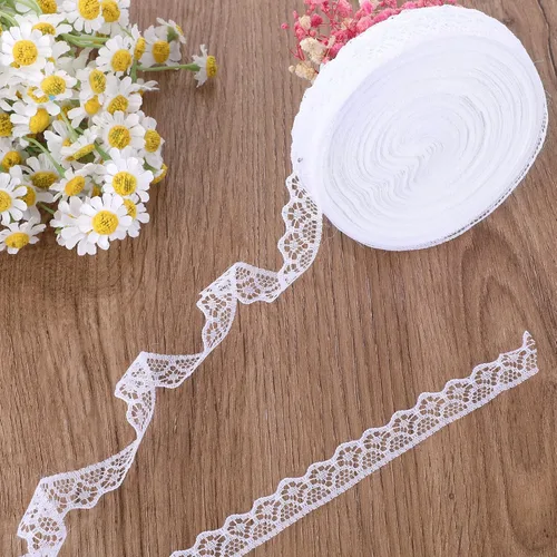 Vista 6 de Rollo de cinta de encaje blanco de 30 yardas de ancho de 0.6 pulgadas de ancho, cinta de encaje de flores, para decoración de bodas, ramo y embalaje
