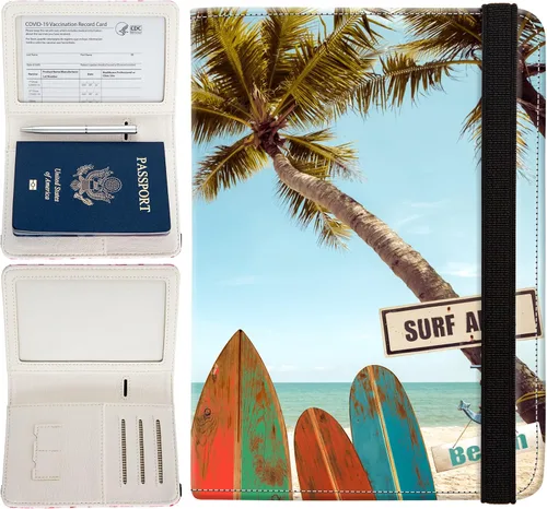 Vista 7 de Soporte para pasaporte para mujer, cartera de viaje con bloqueo RFID, funda de cuero para tarjetas, organizador de documentos de viaje, tarjetero