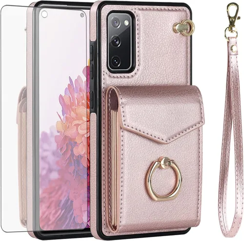 Vista 8 de Asuwish Funda de teléfono para Samsung Galaxy S20 FE 5G de 6.5 pulgadas con protector de pantalla de vidrio templado y anillo RFID tarjetero celular